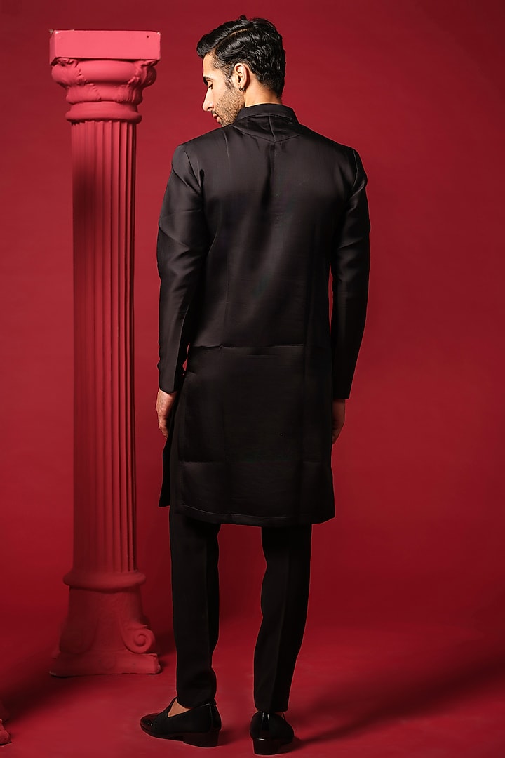 Black Modal Silk Embellished Kurta Set by Amrit Dawani at Pernia's Pop Up Shop
