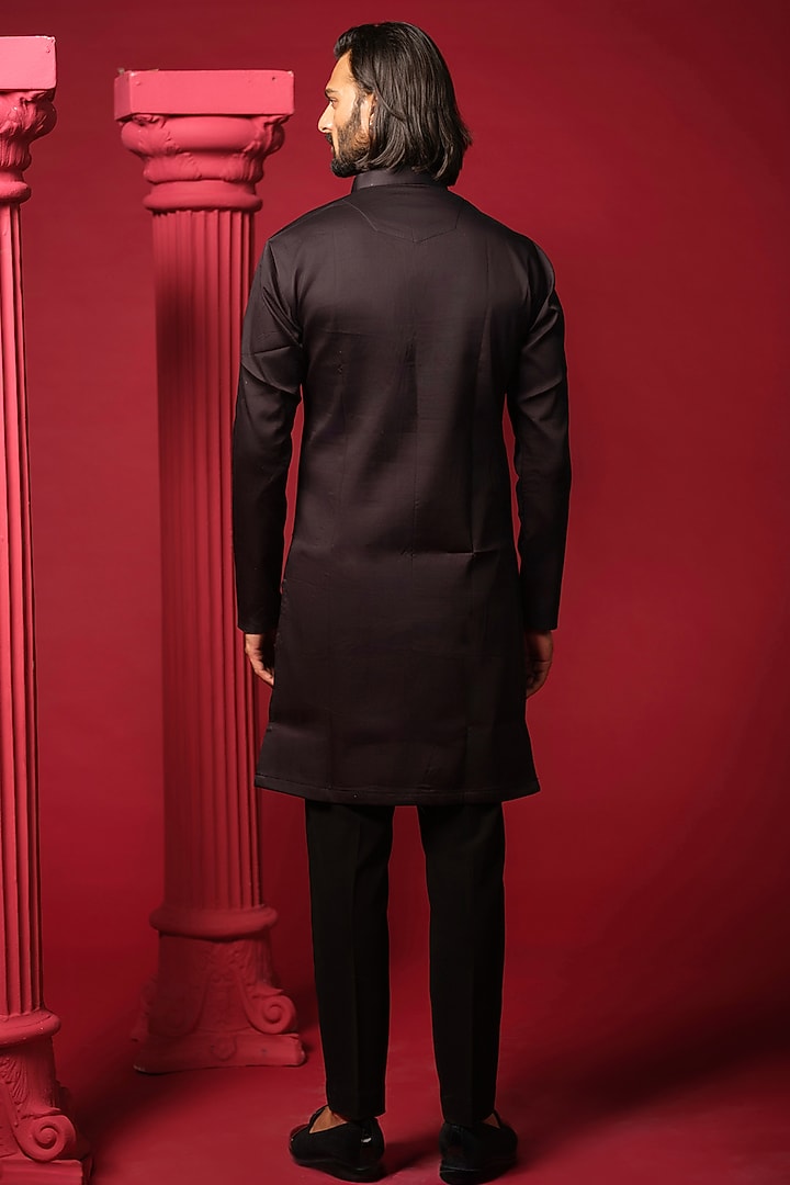 Black Cotton Blended Zari Embellished Kurta Set by Amrit Dawani at Pernia's Pop Up Shop