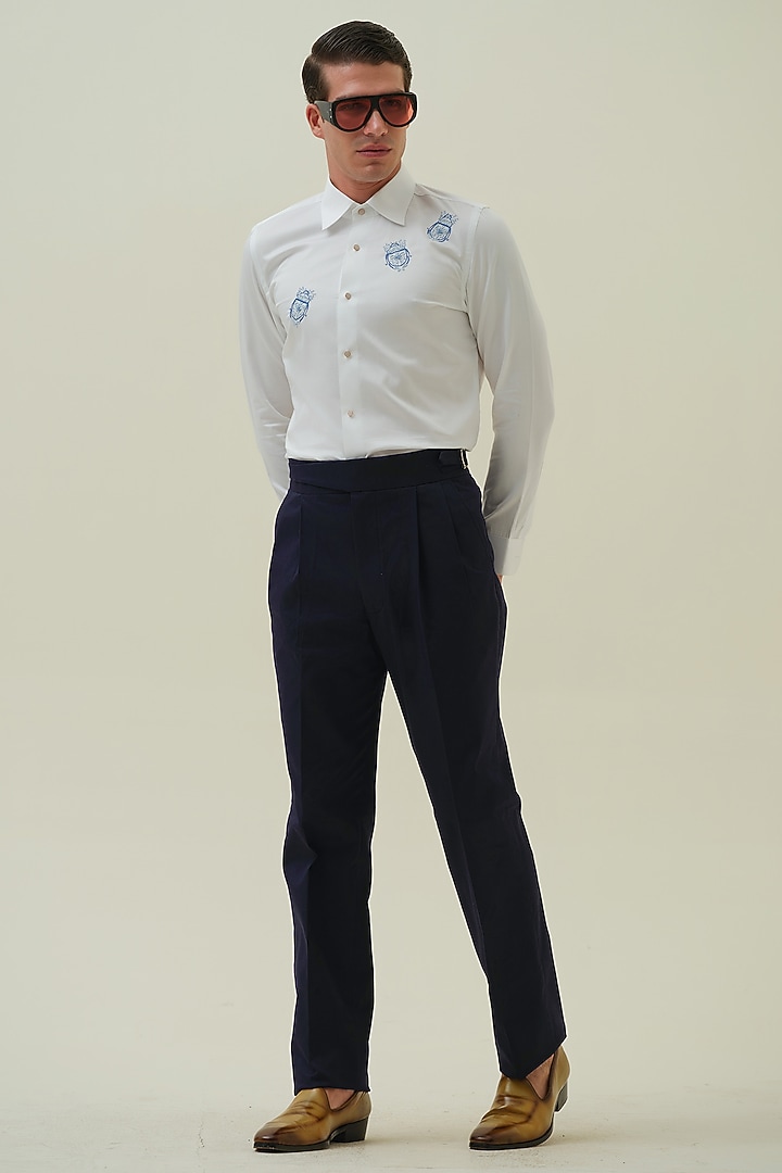 White Cotton Beetle Motif Embroidered Party Wear Shirt by Amrit Dawani at Pernia's Pop Up Shop