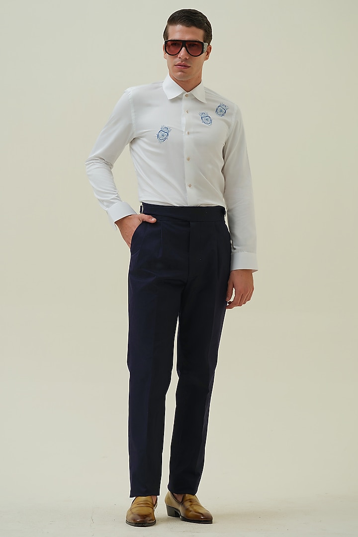 White Cotton Beetle Motif Embroidered Party Wear Shirt by Amrit Dawani at Pernia's Pop Up Shop