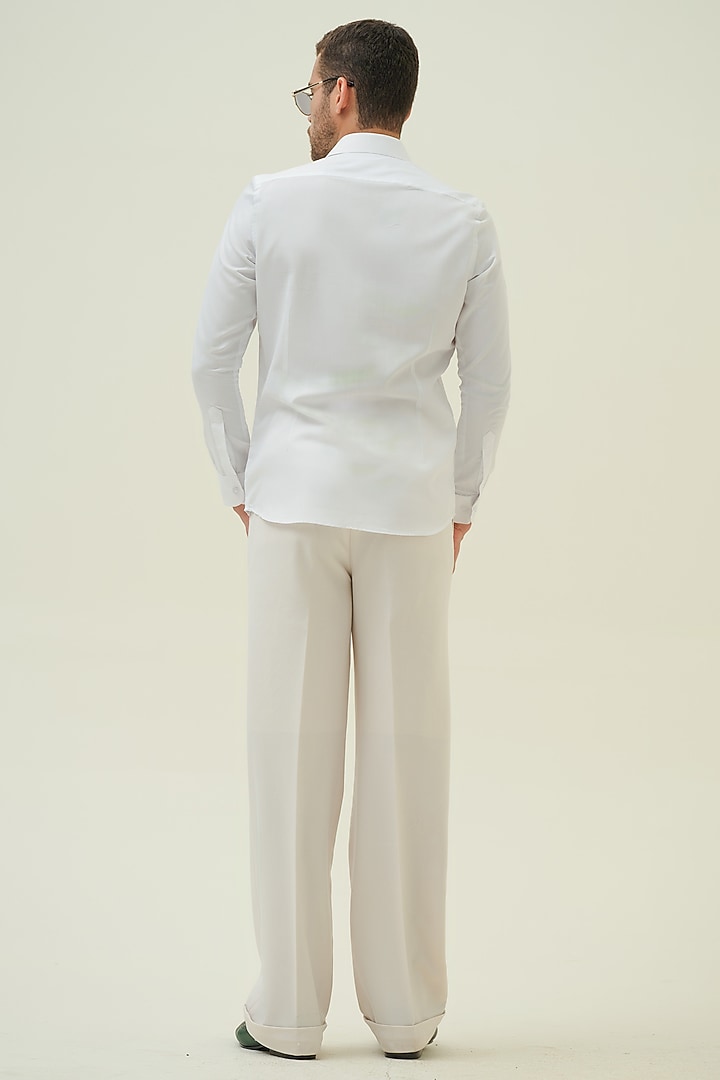 White Cotton Handpainted & Embroidered Party Wear Shirt by Amrit Dawani at Pernia's Pop Up Shop