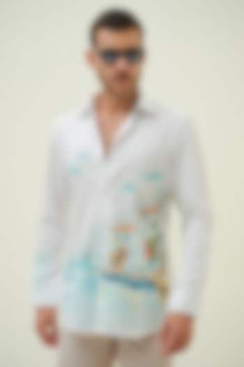 White Cotton Handpainted Shirt by Amrit Dawani