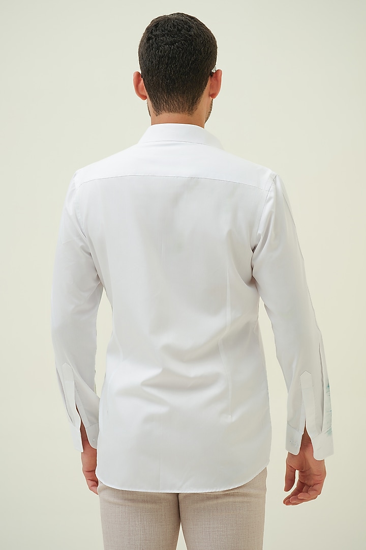 White Cotton Handpainted Party Wear Shirt by Amrit Dawani at Pernia's Pop Up Shop