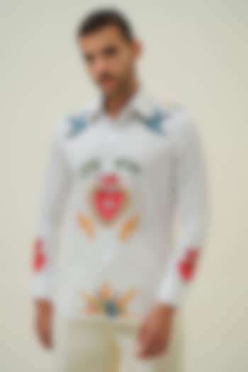 White Cotton Handpainted Shirt by Amrit Dawani