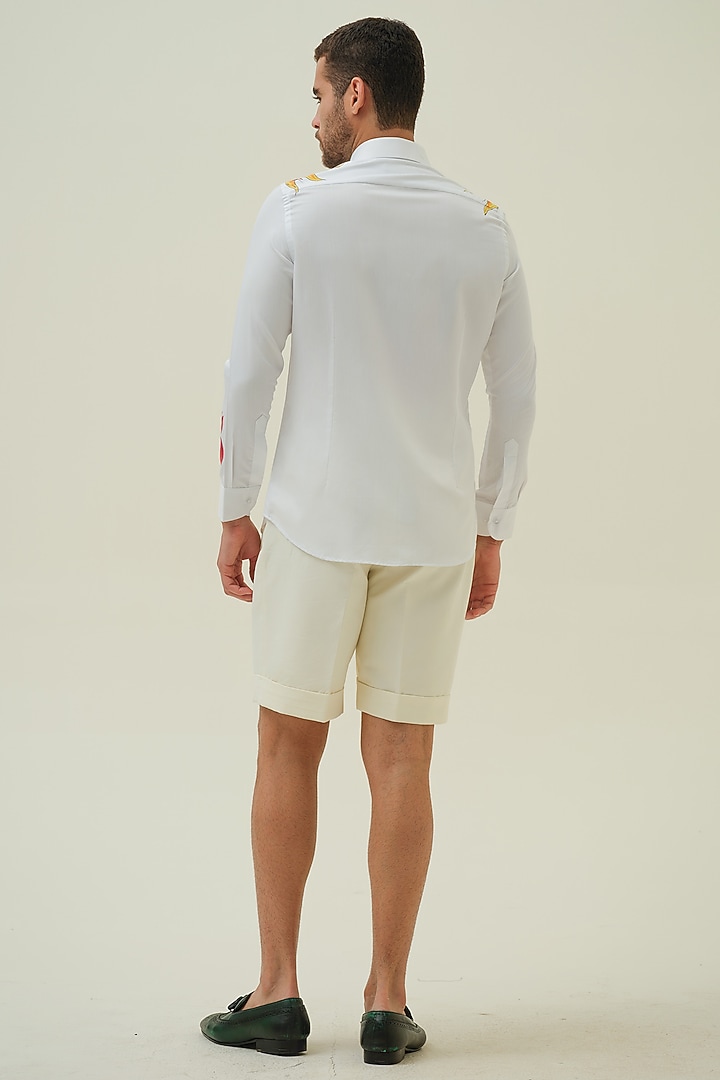 White Cotton Handpainted Party Wear Shirt by Amrit Dawani at Pernia's Pop Up Shop