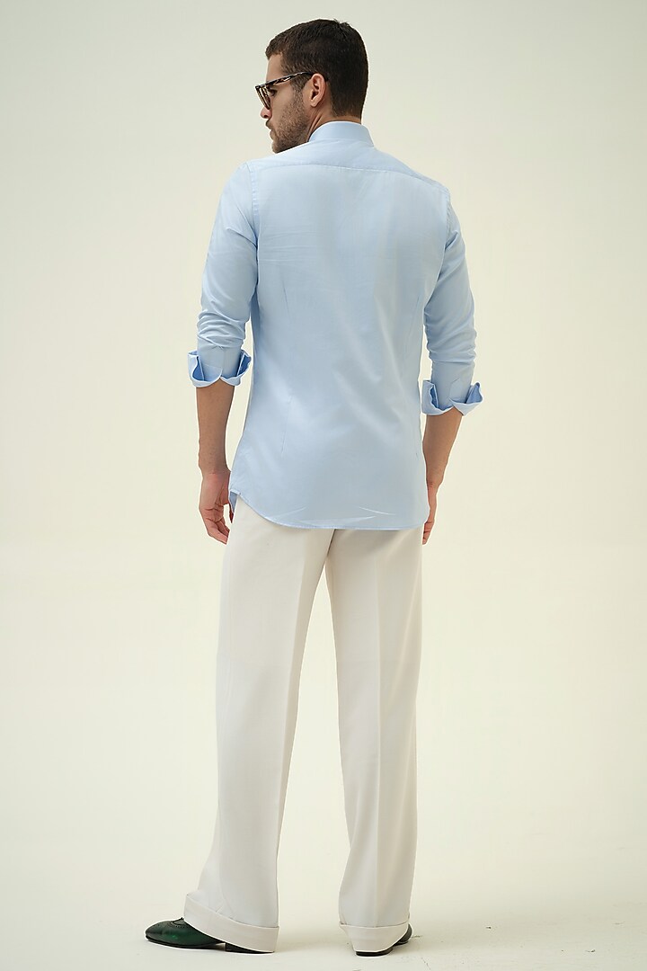 Blue Cotton Abstract Applique & Handpainted Party Wear Shirt by Amrit Dawani at Pernia's Pop Up Shop