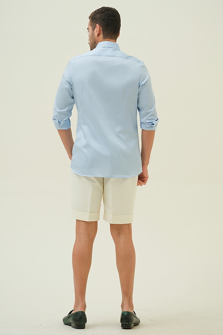 Blue Cotton Handpainted Party Wear Shirt by Amrit Dawani at Pernia's Pop Up Shop
