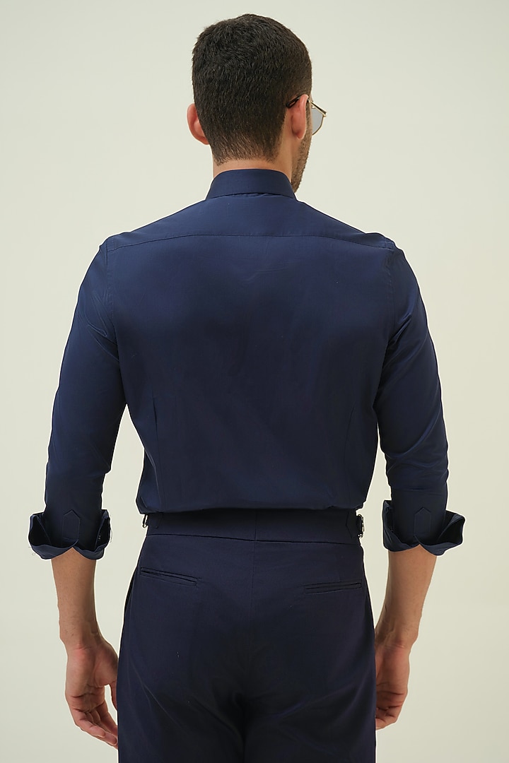 Dark Blue Cotton Handpainted Party Wear Shirt by Amrit Dawani at Pernia's Pop Up Shop