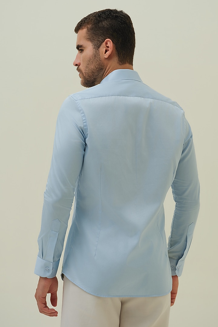 Blue Cotton Deer Motif & Handpainted Party Wear Shirt by Amrit Dawani at Pernia's Pop Up Shop