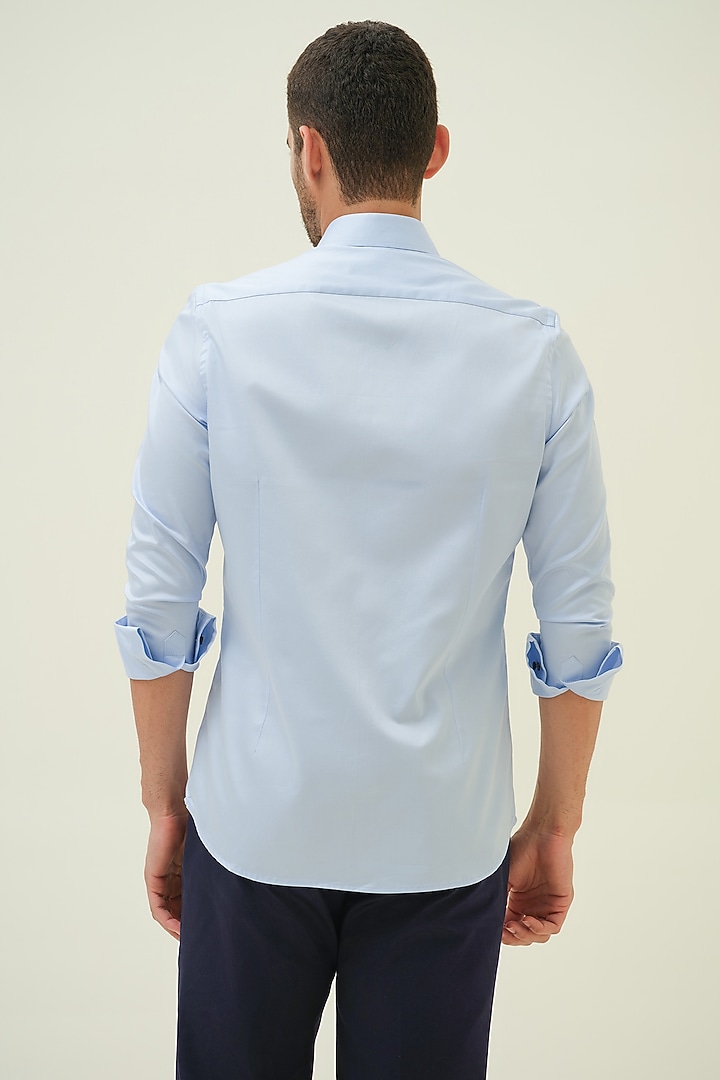 Blue Cotton Embroidered Party Wear Shirt by Amrit Dawani at Pernia's Pop Up Shop