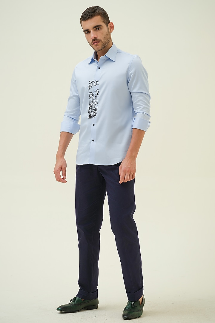 Blue Cotton Embroidered Party Wear Shirt by Amrit Dawani at Pernia's Pop Up Shop