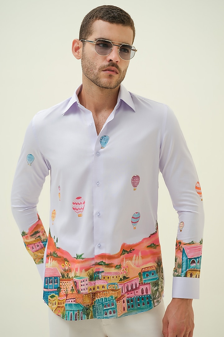Lavender Cotton Handpainted Shirt by Amrit Dawani