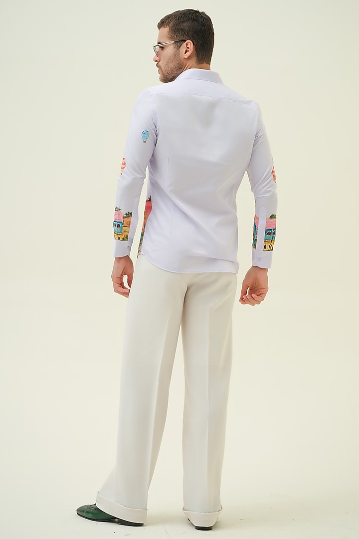 Lavender Cotton Handpainted Party Wear Shirt by Amrit Dawani at Pernia's Pop Up Shop