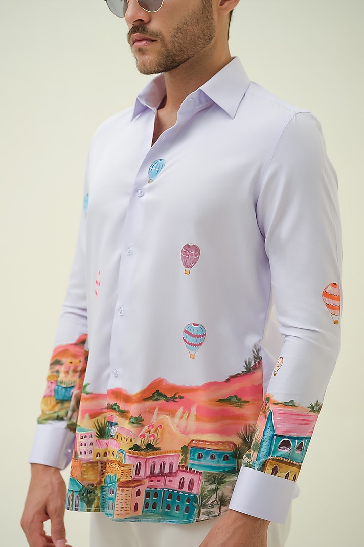 Lavender Cotton Handpainted Party Wear Shirt by Amrit Dawani at Pernia's Pop Up Shop