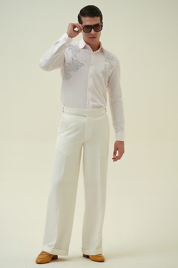 Soft Pink Cotton Thread Embroidered Shirt by Amrit Dawani