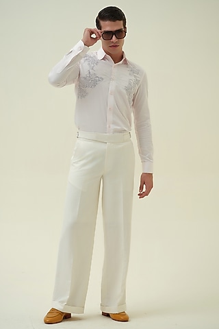Soft Pink Cotton Thread Embroidered Shirt by Amrit Dawani