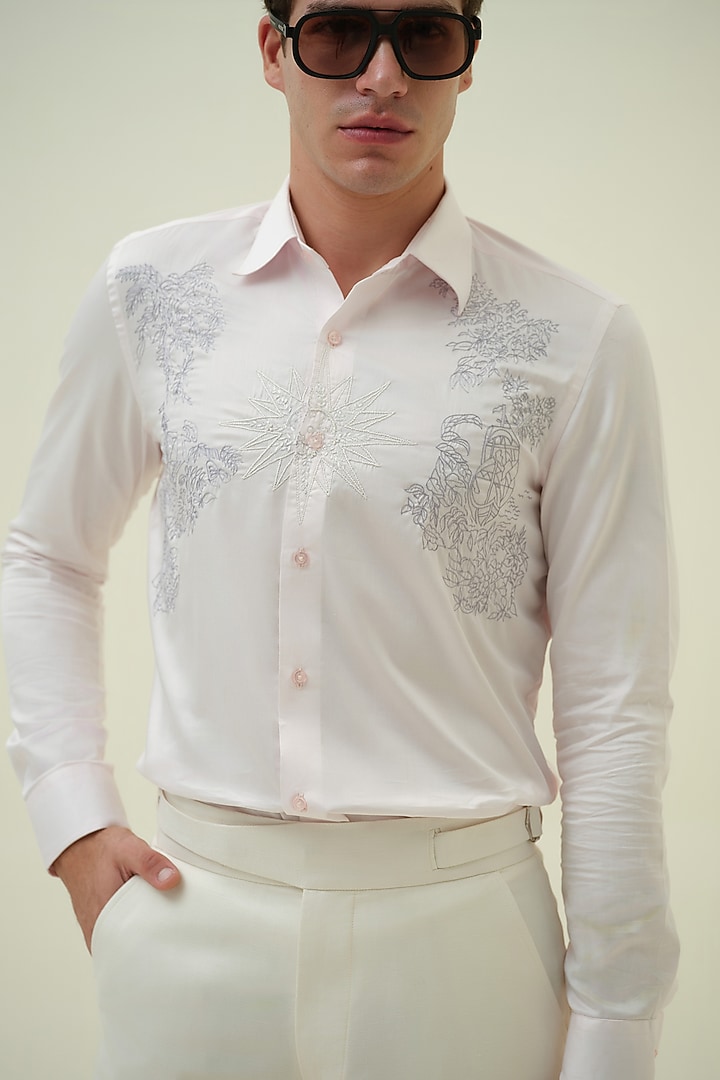 Soft Pink Cotton Thread Embroidered Party Wear Shirt by Amrit Dawani at Pernia's Pop Up Shop