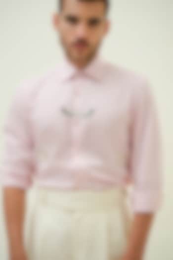 Soft Pink Cotton Hand Embroidered Shirt by Amrit Dawani