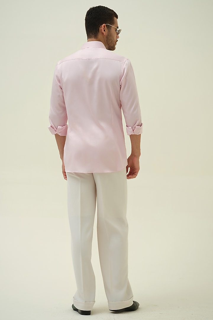 Soft Pink Cotton Handpainted Party Wear Shirt by Amrit Dawani at Pernia's Pop Up Shop