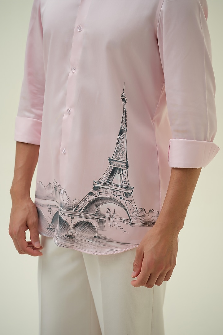 Soft Pink Cotton Handpainted Party Wear Shirt by Amrit Dawani at Pernia's Pop Up Shop