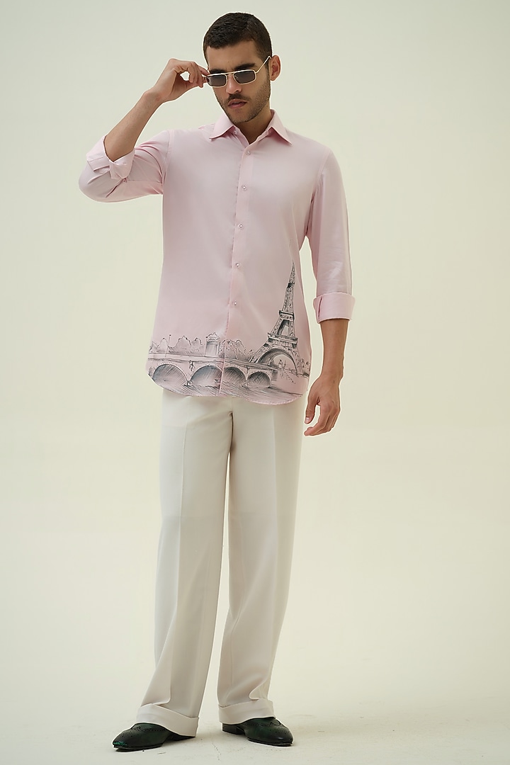 Soft Pink Cotton Handpainted Party Wear Shirt by Amrit Dawani at Pernia's Pop Up Shop
