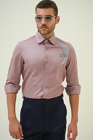 Mauve Cotton Hand Embroidered Shirt by Amrit Dawani