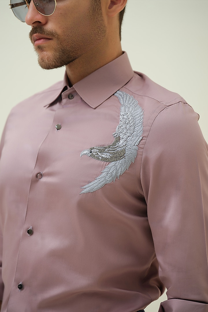 Mauve Cotton Hand Embroidered Party Wear Shirt by Amrit Dawani at Pernia's Pop Up Shop