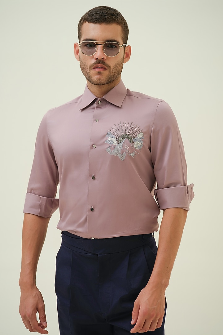 Mauve Cotton Hand Embroidered Shirt by Amrit Dawani
