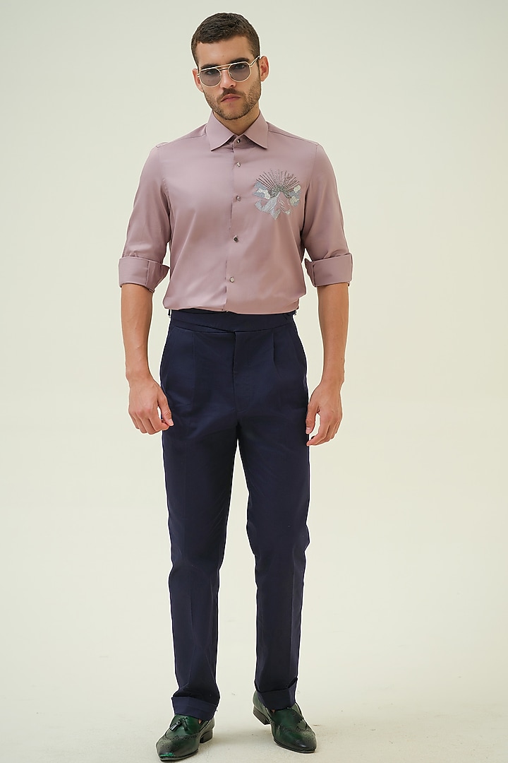 Mauve Cotton Hand Embroidered Party Wear Shirt by Amrit Dawani at Pernia's Pop Up Shop
