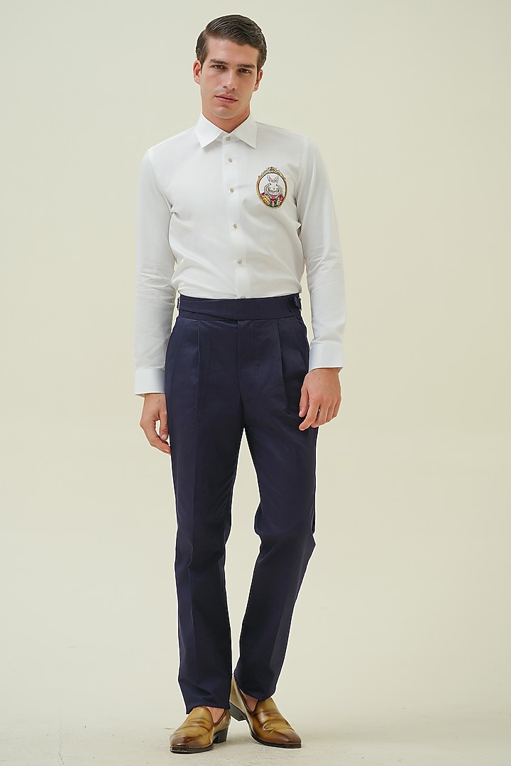 White Cotton Hand Embroidered Party Wear Shirt by Amrit Dawani at Pernia's Pop Up Shop