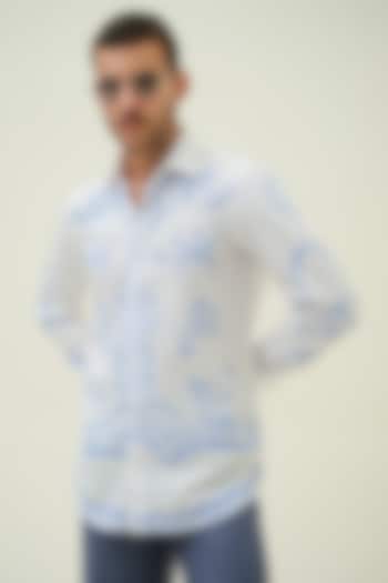 White Cotton Abstract Handpainted Shirt by Amrit Dawani