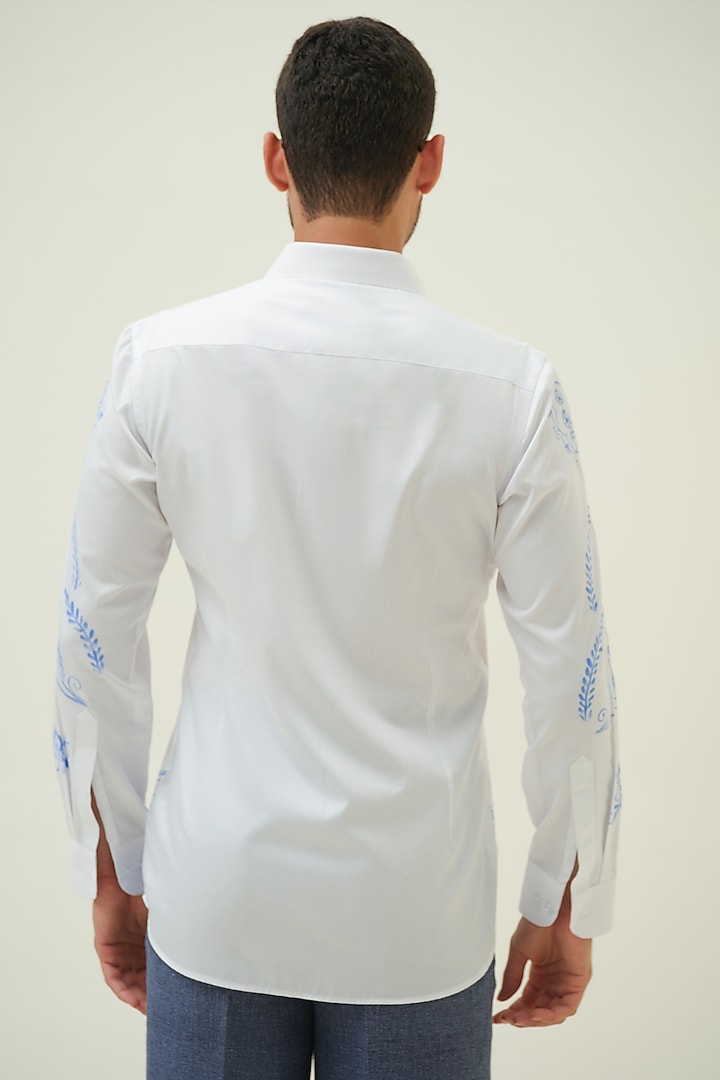White Cotton Abstract Handpainted Party Wear Shirt by Amrit Dawani at Pernia's Pop Up Shop