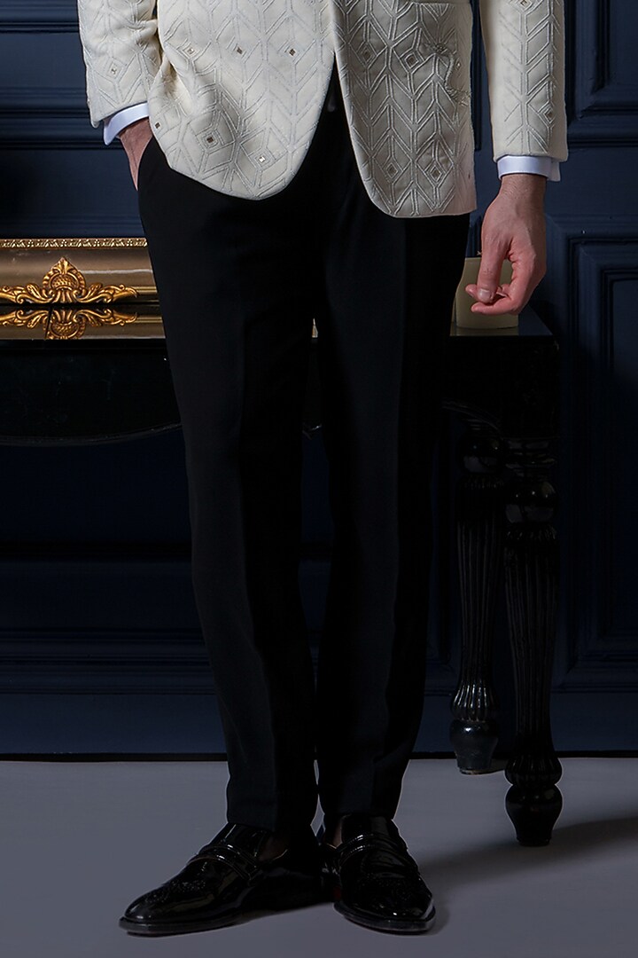 Ivory Velvet Bead Work Tuxedo Set by Amrit Dawani at Pernia's Pop Up Shop