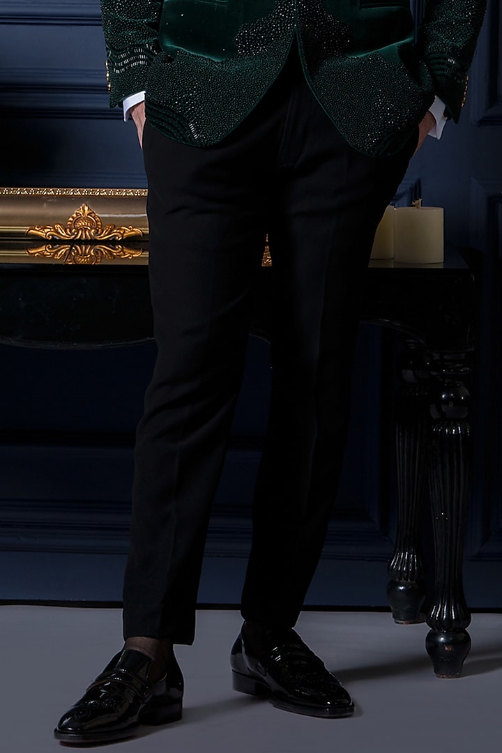 Emerald Green Velvet Bead Work Tuxedo Set by Amrit Dawani at Pernia's Pop Up Shop