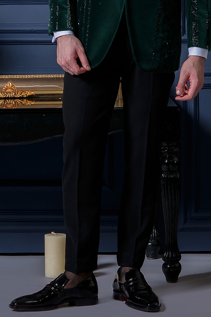 Emerald Green Velvet Bead Work Tuxedo Set by Amrit Dawani at Pernia's Pop Up Shop