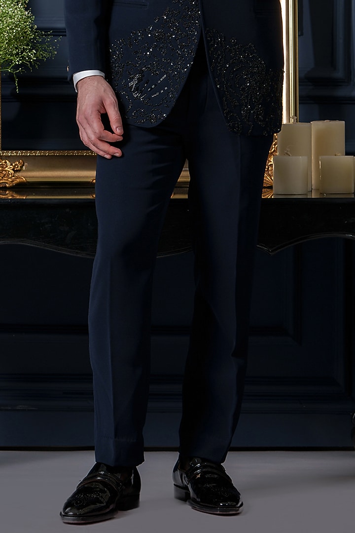 Blue Japanese Polyester Sequins Work Tuxedo Set by Amrit Dawani at Pernia's Pop Up Shop