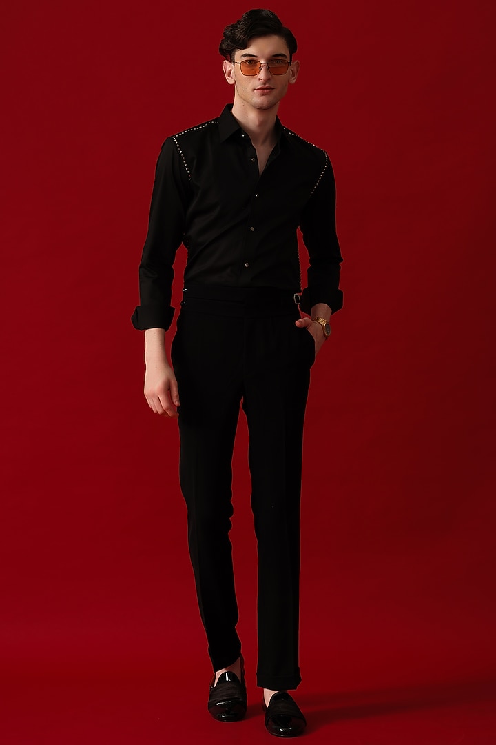 Black Cotton Embellished Party Wear Shirt by Amrit Dawani at Pernia's Pop Up Shop