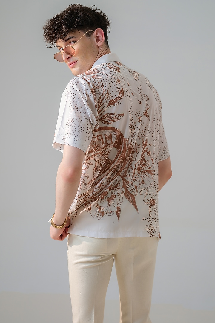 White Satin Georgette Printed Party Wear Shirt by Amrit Dawani at Pernia's Pop Up Shop