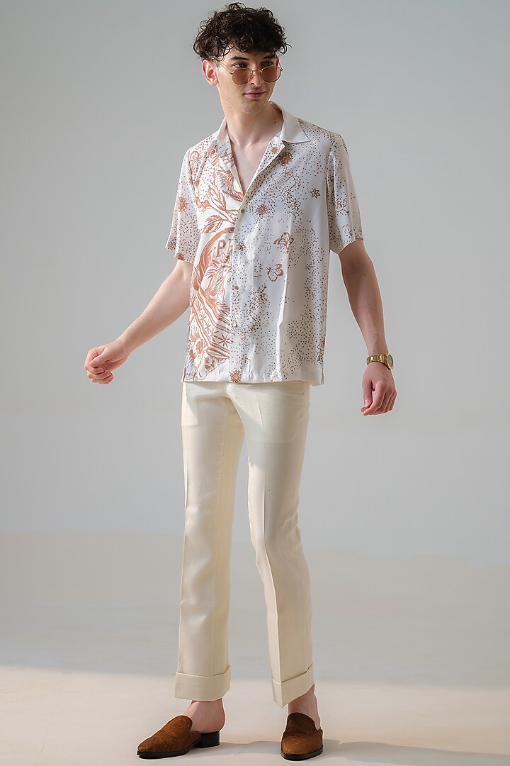 White Satin Georgette Printed Party Wear Shirt by Amrit Dawani at Pernia's Pop Up Shop
