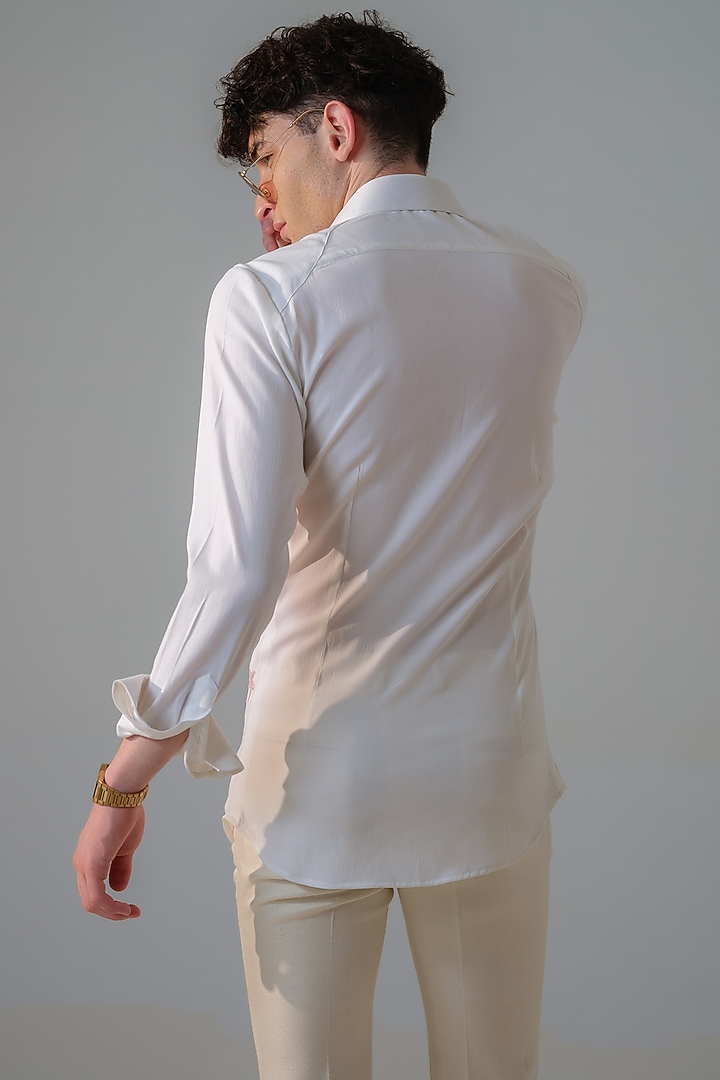 White Cotton Embroidered Party Wear Shirt by Amrit Dawani at Pernia's Pop Up Shop