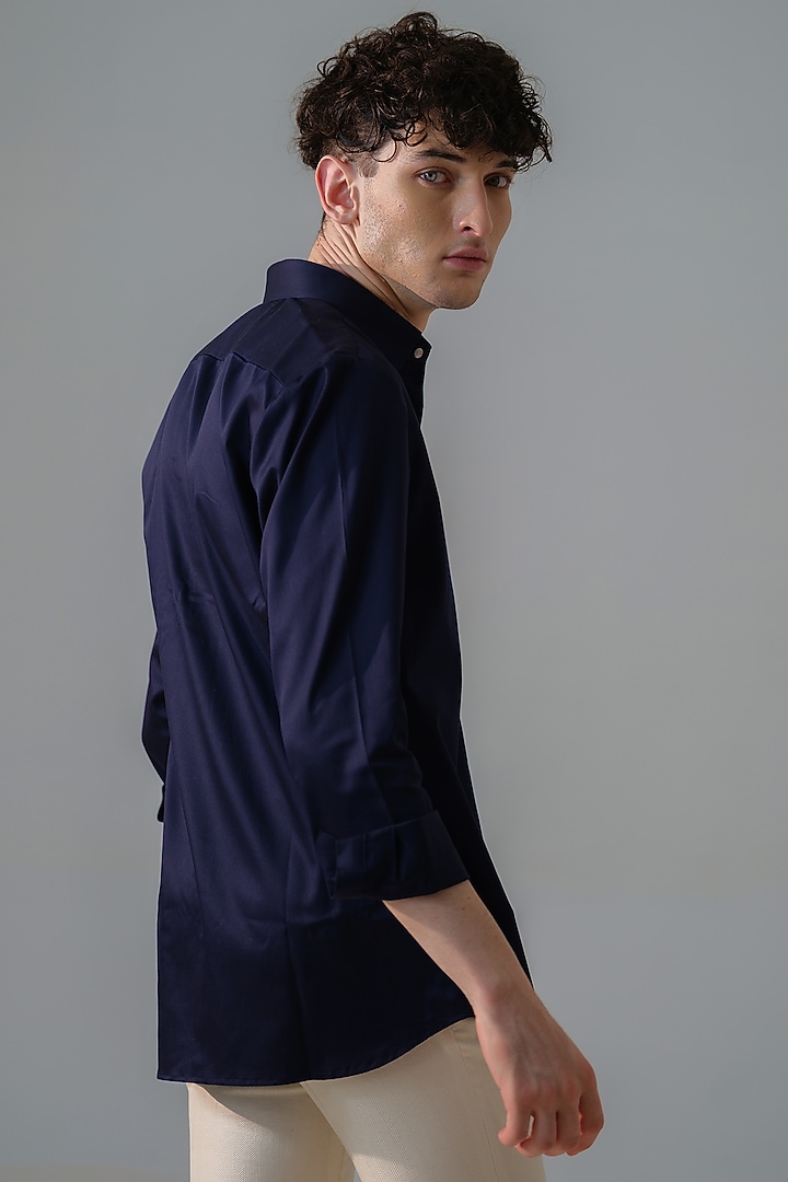 Dark Blue Cotton Embroidered Party Wear Shirt by Amrit Dawani at Pernia's Pop Up Shop