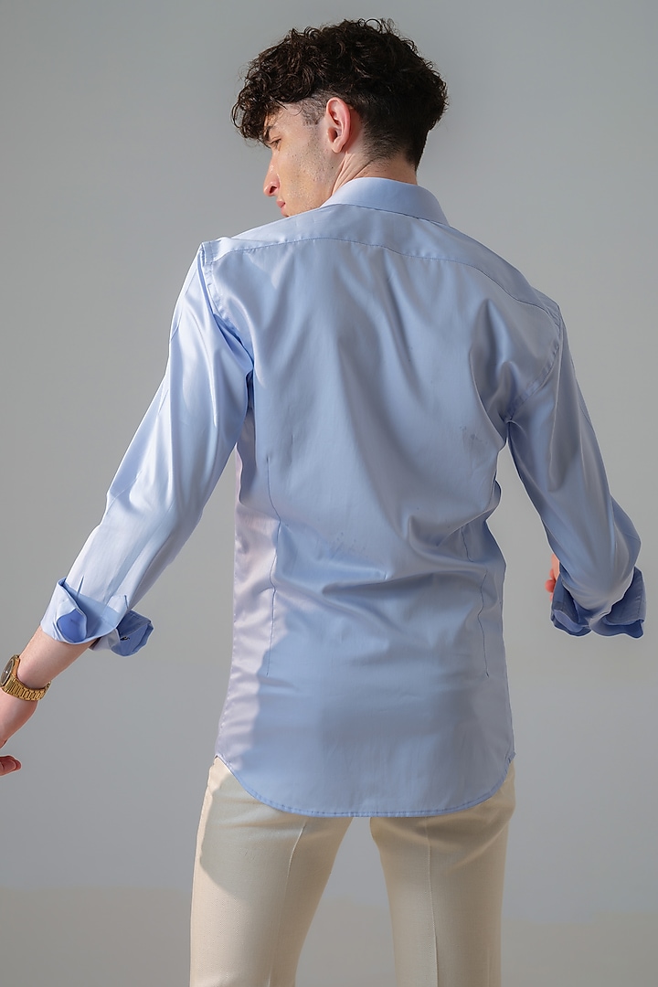 Blue Cotton Abstract Face Embroidered Party Wear Shirt by Amrit Dawani at Pernia's Pop Up Shop