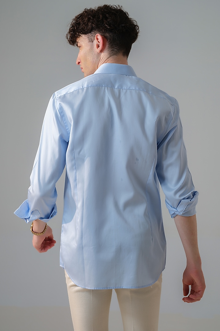 Blue Cotton Hand Painted Party Wear Shirt by Amrit Dawani at Pernia's Pop Up Shop