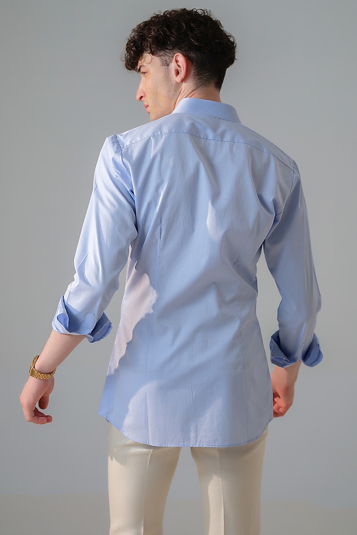 Blue Cotton Embroidered & Hand Painted Party Wear Shirt by Amrit Dawani at Pernia's Pop Up Shop