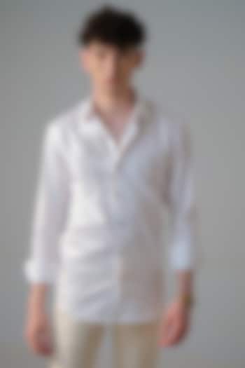 White Cotton Lion Embellished Shirt by Amrit Dawani