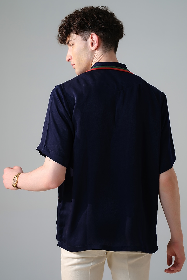 Dark Blue Velvet Satin Embroidered Party Wear Shirt by Amrit Dawani at Pernia's Pop Up Shop