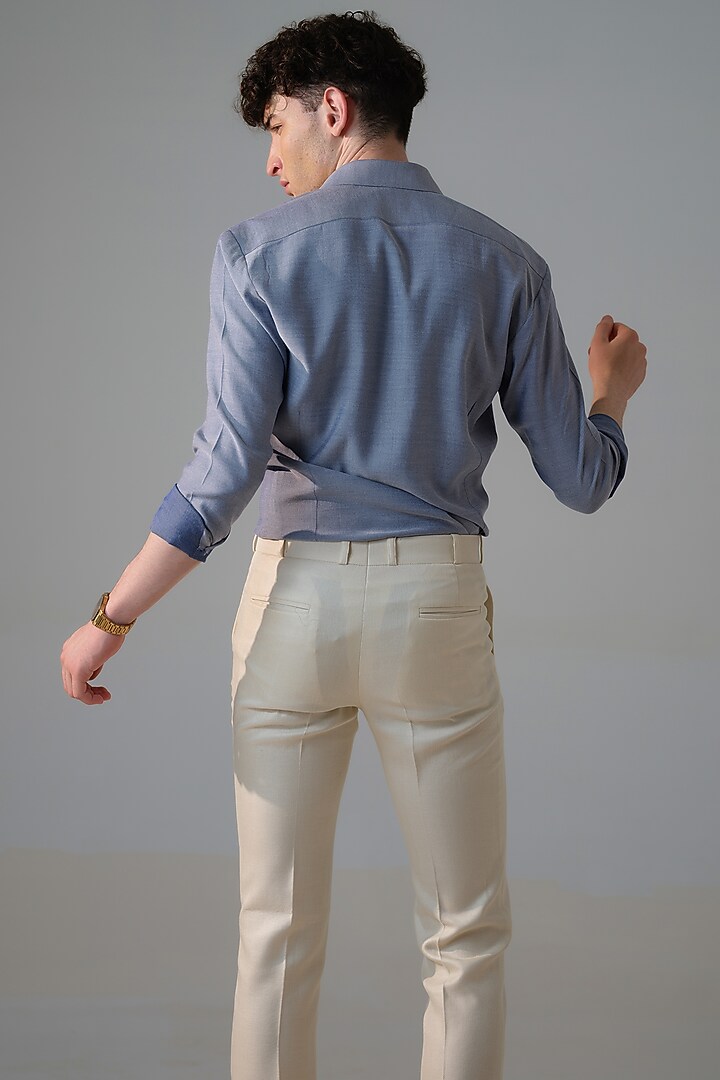 Blue Cotton & Denim Party Wear Shirt by Amrit Dawani at Pernia's Pop Up Shop