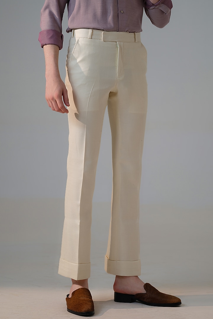Ivory Herringbone Trousers by Amrit Dawani at Pernia's Pop Up Shop