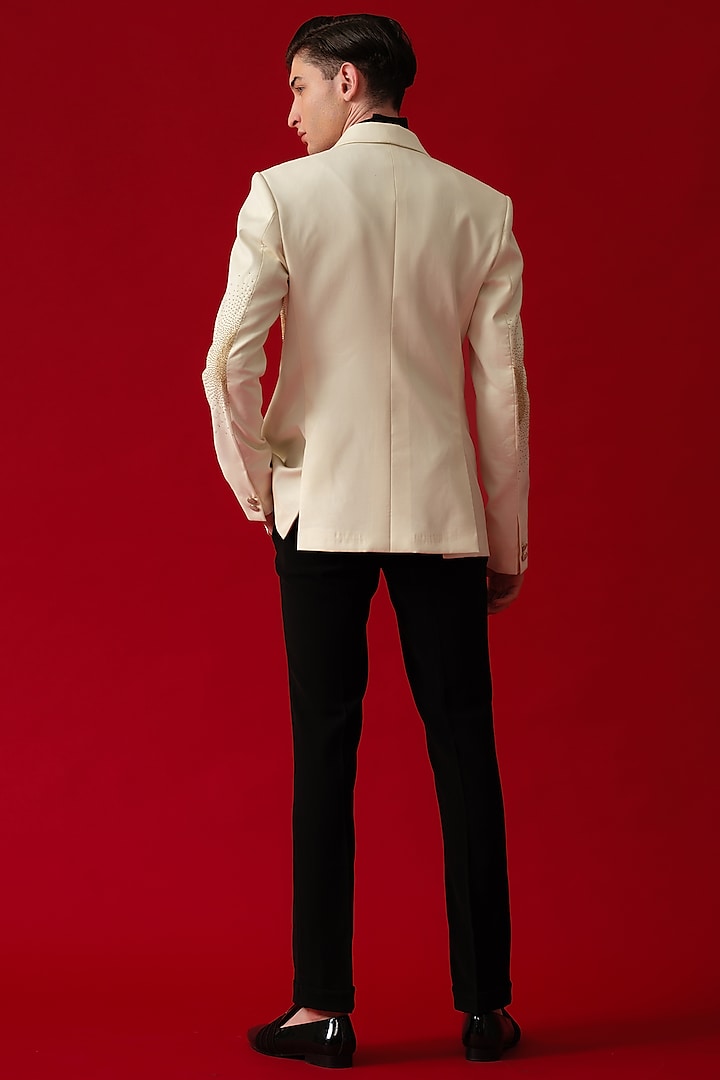 Ivory Italian Hand Embroidered Tuxedo Set by Amrit Dawani at Pernia's Pop Up Shop