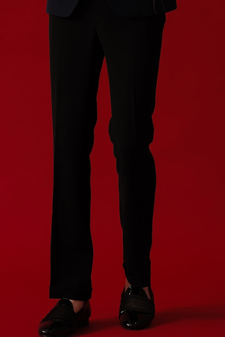 Dark Blue Japanese Polyester Hand Embroidered Tuxedo Set by Amrit Dawani at Pernia's Pop Up Shop